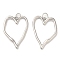 Brass Pendants, with Jump Ring, Long-Lasting Plated, Lead Free & Cadmium Free, Heart Charm, Platinum, 25.5x18.5x2mm, Hole: 3mm