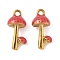304 Stainless Steel Enamel Pendants, Golden, Mushroom Charm, Cerise, 20.5x12x9mm, Hole: 1.6mm
