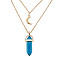 Dyed Natural Jasper Cone Pendant Double Layer Necklace, with Moon Charms, 19.69 inch(50cm)