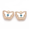 Brass Micro Pave Cubic Zirconia Charms, with Shell, Butterfly with Evil Eye, Nickel Free, Real 18K Gold Plated, 11x13x2mm, Hole: 1.5mm