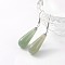 Teardrop Platinum Tone Brass Natural Green Aventurine Dangle Earrings, 47mm, Pin: 0.7mm
