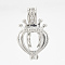 Brass Locket Pendants, Cage Pendants, Cadmium Free & Nickel Free & Lead Free, Hollow, Heart with Crown, Platinum, 20x12x8mm, Hole: 4x2.5mm, inner measure: 8mm