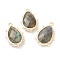 Natural Labradorite Pendants, with Golden Brass Edge, Faceted, Teardrop, 22.5x14x5.5mm, Hole: 1.6mm