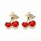 Alloy Enamel Pendants, with Rhinestone, Cherry Charm, Light Gold, FireBrick, 19.9x16.2x3.1mm, Hole: 1.8mm