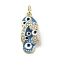 Brass Micro Pave Cubic Zirconia Pendants, with Enamel, Cadmium Free & Nickel Free & Lead Free, with Jump Ring, Real 18K Gold Plated, Slipper
 with Evil Eye, Deep Sky Blue, 20x8.5x5.7mm, Hole: 3.2mm