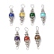 7Pcs 7 Styles Mixed Gemstone Round Connector Charms, with Antique Silver Tone Alloy Bead Caps, Dyed and Undyed, 29.5x8.5mm, Hole: 1.8mm and 3.3mm, 1pc/style