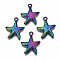Rainbow Color Alloy Pendants, Cadmium Free & Lead Free, Starfish Shape, 23x19x3.5mm, Hole: 1.6mm