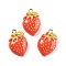 Opaque Resin Pendants, Imitation Vegetable & Fruit, with Platinum Tone Iron Loop, Strawberry, 24x15x6mm, Hole: 2mm