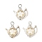 Opaque Acrylic Imitation Pearl Pendants, Floral Kettle, with Alloy Bead Frames & Iron Loop, White, 26~27x23x6~6.5mm, Hole: 3.5~4.5mm