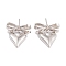 Rack Plating Bowknot Brass Stud Earrings, Heart Dangle Earrings for Women, Cadmium Free & Lead Free, Long-Lasting Plated, Platinum, 20x18mm