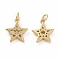 Brass Micro Pave Cubic Zirconia Star Charms, Real 18K Gold Plated, with Jump Ring, Cadmium Free & Nickel Free & Lead Free, Clear, 14x12x2.5mm, Jump Ring: 5x0.8mm, Inner Diameter: 3.2mm