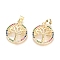 Brass Micro Pave Cubic Zirconia Pendants,  Long-Lasting Plated, Flat Round with Tree of Life, Colorful, Golden, 20x18x3mm, Hole: 5x3mm