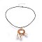 Cowrie Shell Pendant Necklaces, with Woven Linking Rings, 304 Stainless Steel Lobster Claw Clasps and Cowhide Leather Cord, Ring, Sandy Brown, 18.1 inch(46.2cm)