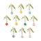 10Pcs Cat Eye Pendants, Round, with Glass and Pearl & Golden Jump Ring, Mixed Color, 15.5x4mm, Hole: 3.5mm