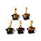 Natural Tiger Eye Charms, with Golden Plated Brass Findings, Faceted Star, Star: 12x12.5x5.5mm, Hole: 3.5x4mm