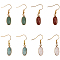 4 Pair 4 Style Natural & Synthetic Mixed Gemstone Oval Dangle Earrings with Iron Pins, 35x8mm, 1 Pair/style