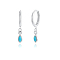 S925 Sterling Silver Teardrop Hoop Earrings, with Turquoise Cubic Zirconia, Silver, 20x3x10mm