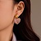 304 Stainless Steel Heart Dangle Stud Earrings, with Natural Rose Quartz, Real 18K Gold Plated, 36x25mm