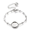 Tarnish Resistant 304 Stainless Steel Bracelet Making, with Lobster Claw Clasps, Star Link Chains and Flat Round Cabochon Settings, Stainless Steel Color, Tray: 12mm, 6 inch(15.3cm)