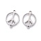 Non-Tarnish 201 Stainless Steel Links, Manual Polishing, Peace Sign, Stainless Steel Color, 20x15x1.5mm, Hole: 1.6mm