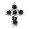 Rack Plating Alloy & Black Resin Pendants, Rose Flower Cross Charms, Platinum, 37x29x5mm, Hole: 1.8mm