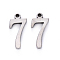 Tarnish Resistant 201 Stainless Steel Charms, Number, Laser Cut, Stainless Steel Color, Num.7, 15x7.5x1.5mm, Hole: 1.5mm