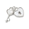 Brass Pave Natural White Shell Pendants, Heart Lock and Key Charms with Jump Rings, Long-Lasting Plated, Lead Free & Cadmium Free, Rack Plating, Platinum, 13.5x12.5x2mm, Hole: 3mm