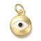 Rack Plating Brass Enamel Charm, with Jump Ring, Cadmium Free & Lead Free, Long-Lasting Plated, Flat Round with Eye Charm, Real 18K Gold Plated, 12.5x10x2mm, Hole: 3mm