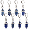 4Pairs Bullet Natural Mixed Stone Pendant Hoop Earrings for Girl Women, 304 Stainless Steel Drop Earrings, 46mm, Pin: 0.6mm
