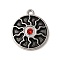 Alloy with Rhinestone Pendants, Flat Round with Sun Charms, Platinum, 38x33x5mm, Hole: 3.5mm