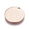 Ion Plating(IP) 304 Stainless Steel Textured Pendants, Flat Round, Rose Gold, 15x1mm, Hole: 1.6mm