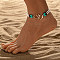 Double Heart Alloy Link Stretch Anklets, Synthetic Turquoise & Glass Seed Beaded Double Layer Necklaces, White, 8-1/8 inch(205mm), Inner Diameter: 2-1/2 inch(65mm)