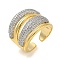 Rack Plating Brass Micro Pave Cubic Zirconia Cuff Finger Rings for Women, Cadmium Free & Lead Free, Long-Lasting Plated, Real 18K Gold Plated, 18.5mm, Inner Diameter: adjustable