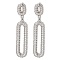 Brass Micro Pave Cubic Zirconia Dangle Stud Earrings, Oval, Platinum, Clear, 50x10.5mm