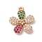 Brass Micro Pave Cubic Zirconia Pendants, Nickel Free, Flower, Colorful, Golden, 16x14x3mm, Hole: 1.2mm