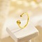 Stainless Steel Flat Round Open Cuff Ring with Cubic Zirconia, Golden, Inner Diameter: 19mm