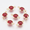 Glass Links Connectors, with Brass Findings, Cadmium Free & Nickel Free & Lead Free, Faceted Flat Round, Real 18K Gold Plated, Red, 12x7x3mm, Hole: 1.2mm