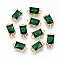 Transparent Glass Links Connectors, with Light Gold Tone Brass Findings, Long-Lasting Plated, Cadmium Free & Lead Free, Rectangle, Green, 12x6x4.5mm, Hole: 1.4mm