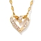 Elegant Brass Pave Clear Cubic Zirconia Heart Pendant Necklaces for Girls, Golden, 15.75 inch(40cm)