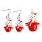 Christmas Handmade Lampwork Jewelry Sets, Dangle Earrings and Pendants, with Brass Earring Hooks and Jump Rings, Santa Claus, Red, Earring: 56mm, Pin: 0.6mm, Pendant: 54x32x15mm, Hole: 6.5mm