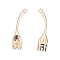 Brass Pave Clear Cubic Zirconia Pendants, Cadmium Free & Nickel Free & Lead Free, Fork, Real 18K Gold Plated, 26x7x2.5mm, Hole: 1.2mm