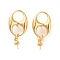 Brass Stud Earring Findings, with Peg Bails for Half Drilled Beads, Cadmium Free & Nickel Free & Lead Free, Oval, Real 18K Gold Plated, 21x10mm, Pin: 0.5~0.6mm