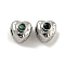 Brass Micro Pave Clear Cubic Zirconia Beads, Cadmium Free & Nickel Free & Lead Free, Platinum, Heart, Green, 4.5x4.5x4.5mm, Hole: 1.6mm