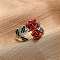 Zinc Alloy Enamel Open Cuff Rings for Women, Flower, Platinum, Inner Diameter: 17mm