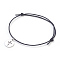 304 Stainless Steel Charm Bracelets, with Chinese Waxed Cotton Cord, Flat Round with Cross, Black, 1-7/8 inch(4.9cm)~3-1/2 inch(8.9cm), 1mm