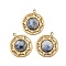 Natural Sodalite Pendants, Flat Round Charms, with PVD Vacuum Plating 304 Stainless Steel Settings, Real 18K Gold Plated, 18x16x5mm, Hole: 1.4mm
