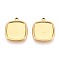 304 Stainless Steel Pendant Cabochon Settings, Ion Plating(IP), Rectangle, Real 18K Gold Plated, Tray: 13x13mm, 18x16x2mm, Hole: 1.5~1.6mm