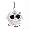 Rack Plating Brass Cage Pendants, Nickel Free, For Chime Ball Pendant Necklaces Making, with Rhinestone, Owl, Silver, 32x27x23mm, Hole: 3mm, inner measure: 18mm