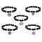 Natural Lava Rock Beaded Stretch Bracelet with Alloy Charms, Mixed Shapes, Inner Diameter: 1-3/4~2 inch(4.5~5cm)