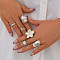 Alloy Glass and Imitation Pearl Ring Set for Women, Include Cuff Rings & Finger Rings, Mixed Shapes, Platinum, Inner Diameter: 17mm